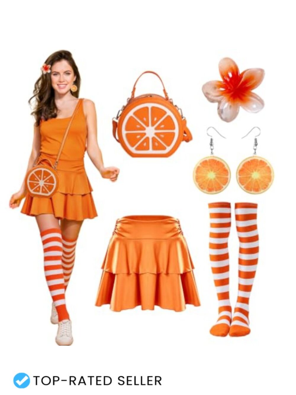 5 Pc Halloween Cosplay Costume Set Hair Clip Earrings Skirt Socks Bag